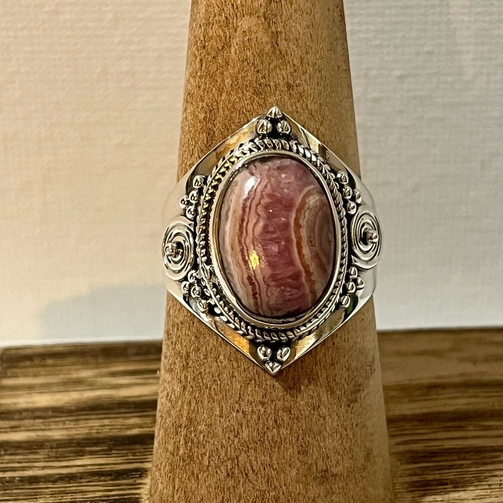 Solid 925 Sterling Silver Gemstone Rhodochrosite … - image 1